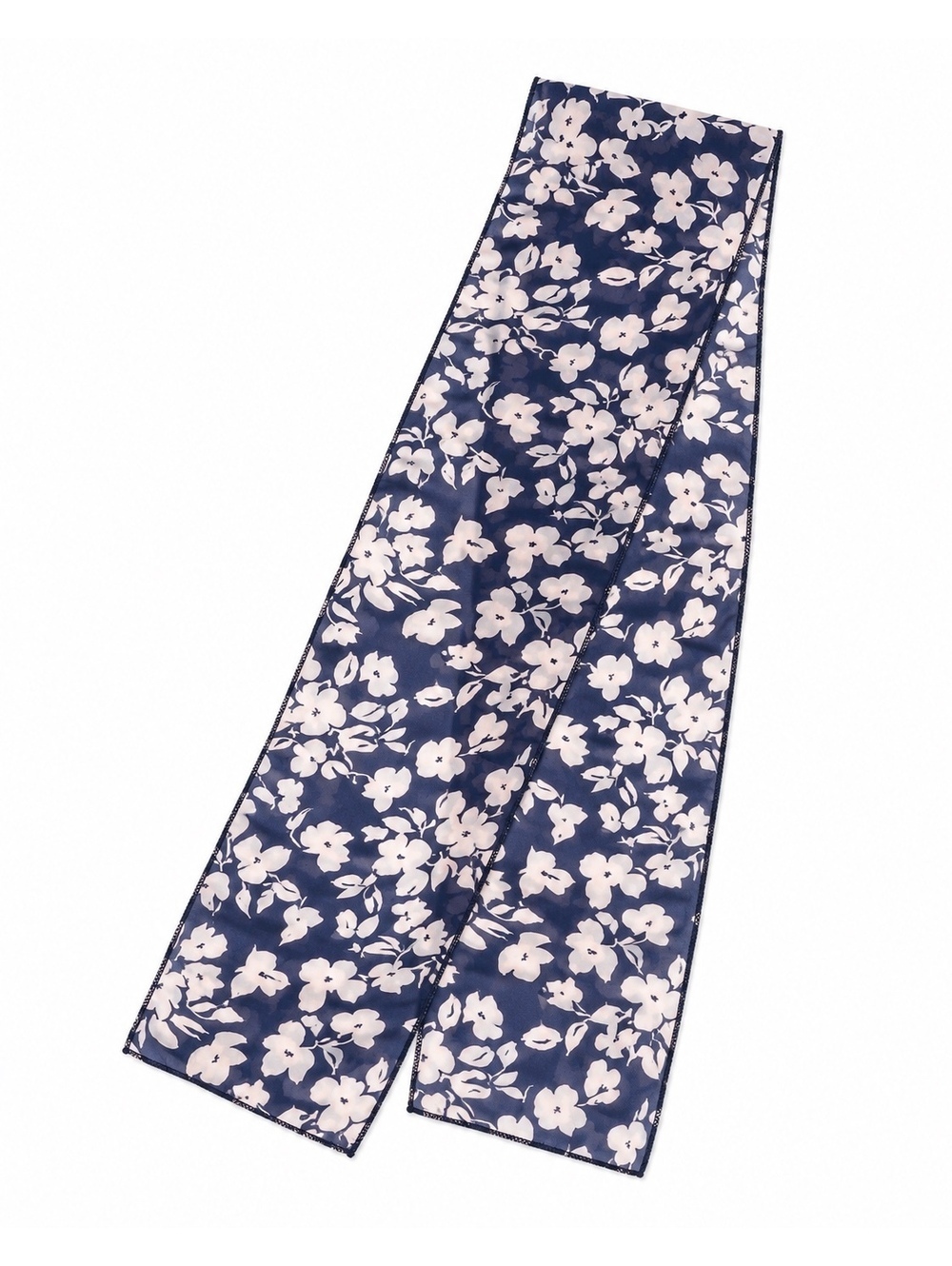 Navy & Pale Pink Floral Lightweight Scarf 67” x 8” - Picture 2 of 6